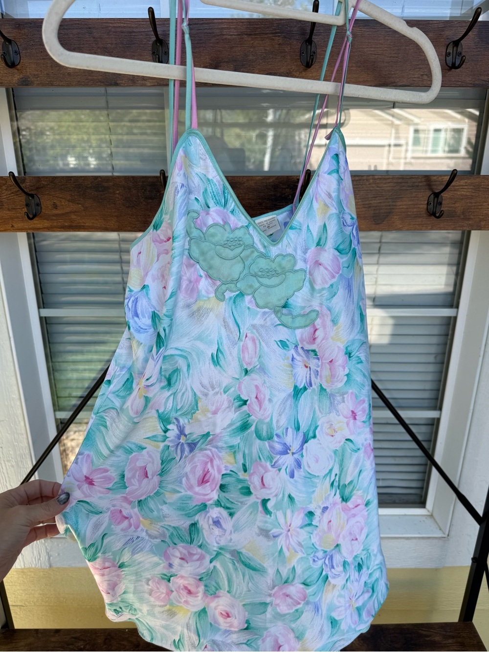 Vintage Victoria's Secret Pastel Floral Satin Chemise in Mint, Pink & Lavender